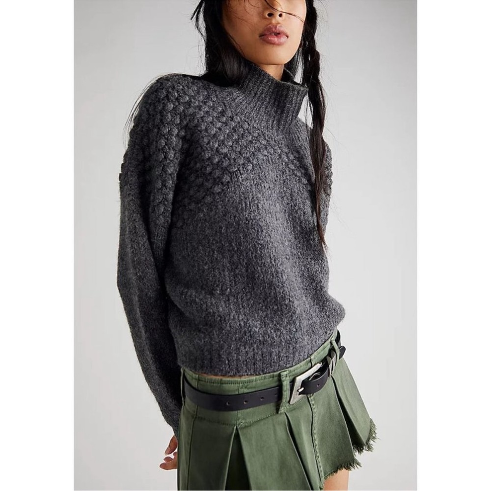Free People Bradley gray charcoal pullover mock neck cropped sweater/S